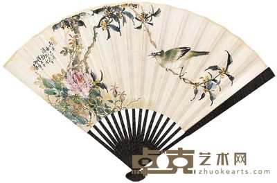 孙汉文 桂花栖禽 成扇 